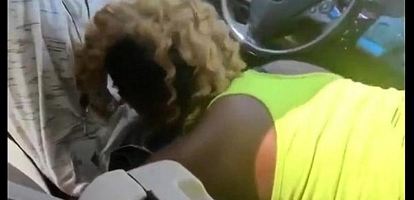  Sexy black slut giving head in car recorded with selfie stick
